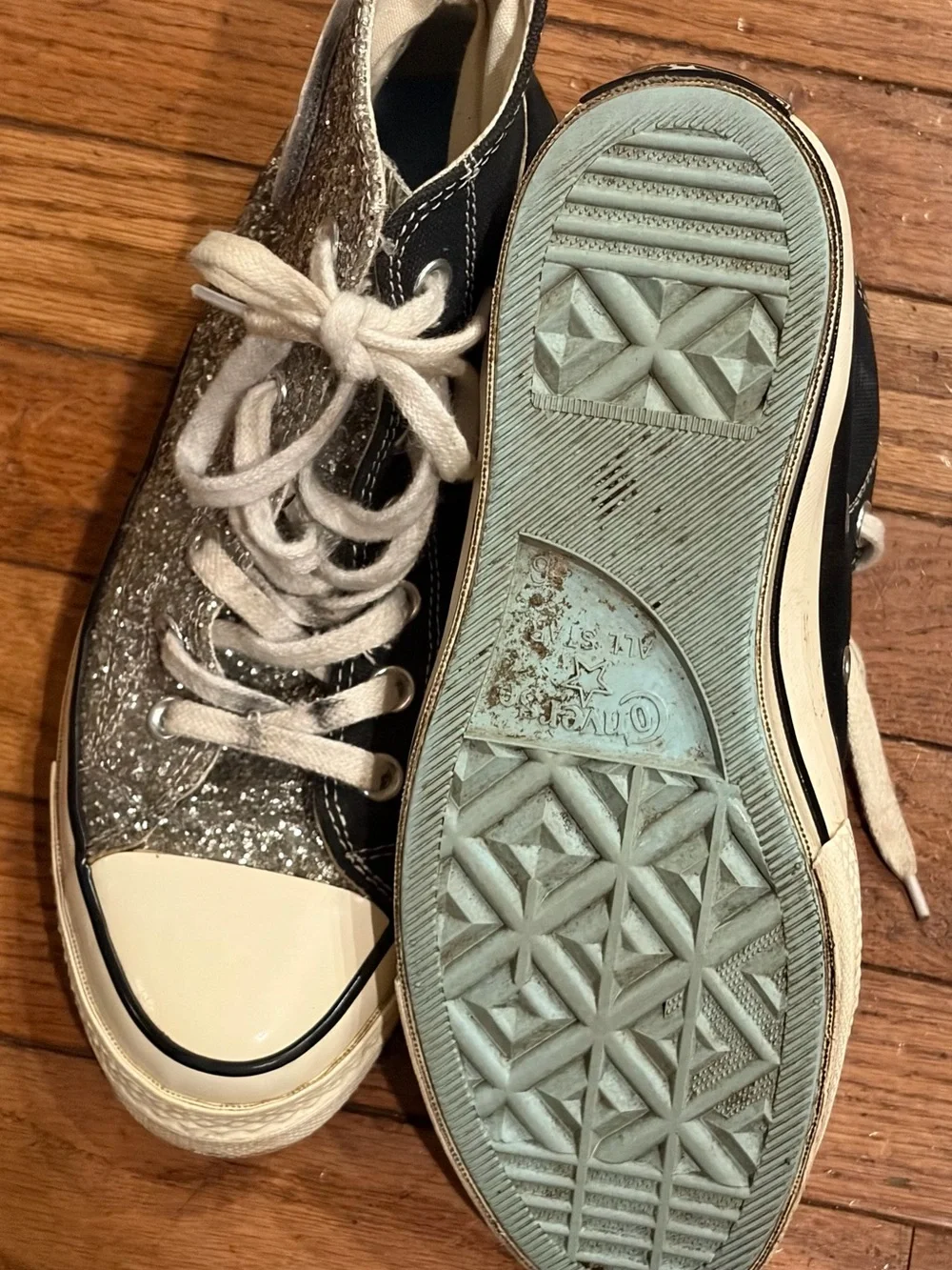 Converse x Chiara Ferragni High Silver Black Glitter Chuck Taylor Women size 8